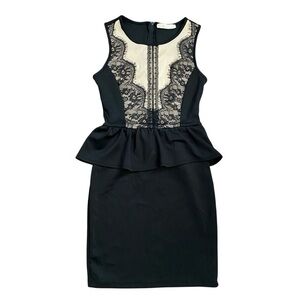 Malloy Lace Front Peplum Dress Women’s Medium Black & Cream